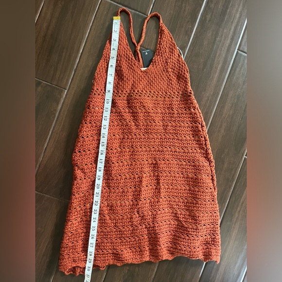 Mojave Muse Rust Orange Crochet Sleeveless Mini Dress lulus - Picture 8 of 9